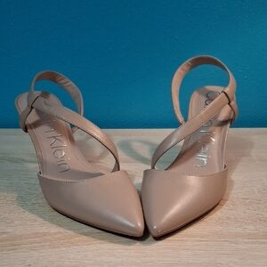Calvin Klein Women's Greer Slingback Pointwd Toe Beige Heels